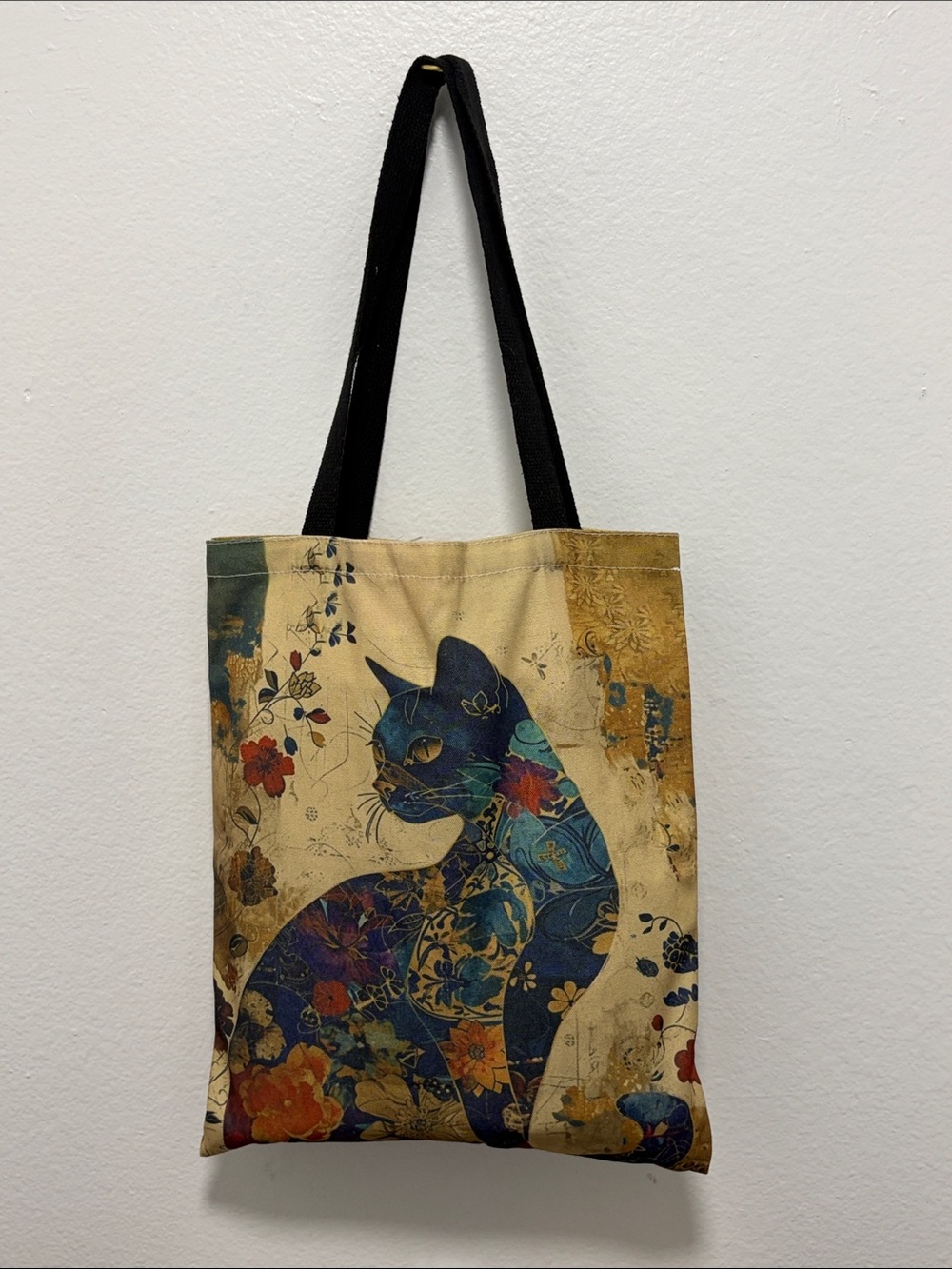 Cat Floral Print Tote Book Bag - NWOT